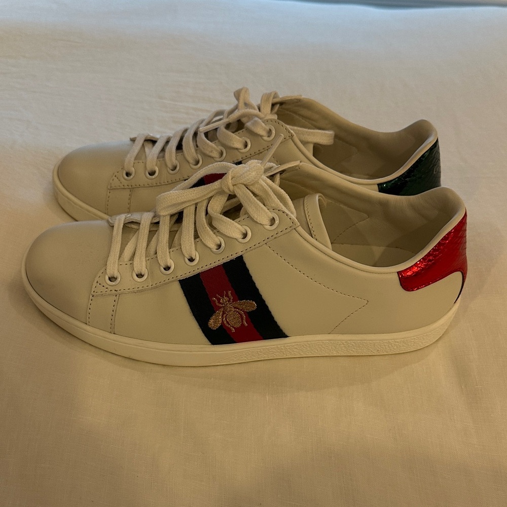 Gucci White Sneakers with Red and Green Accents
